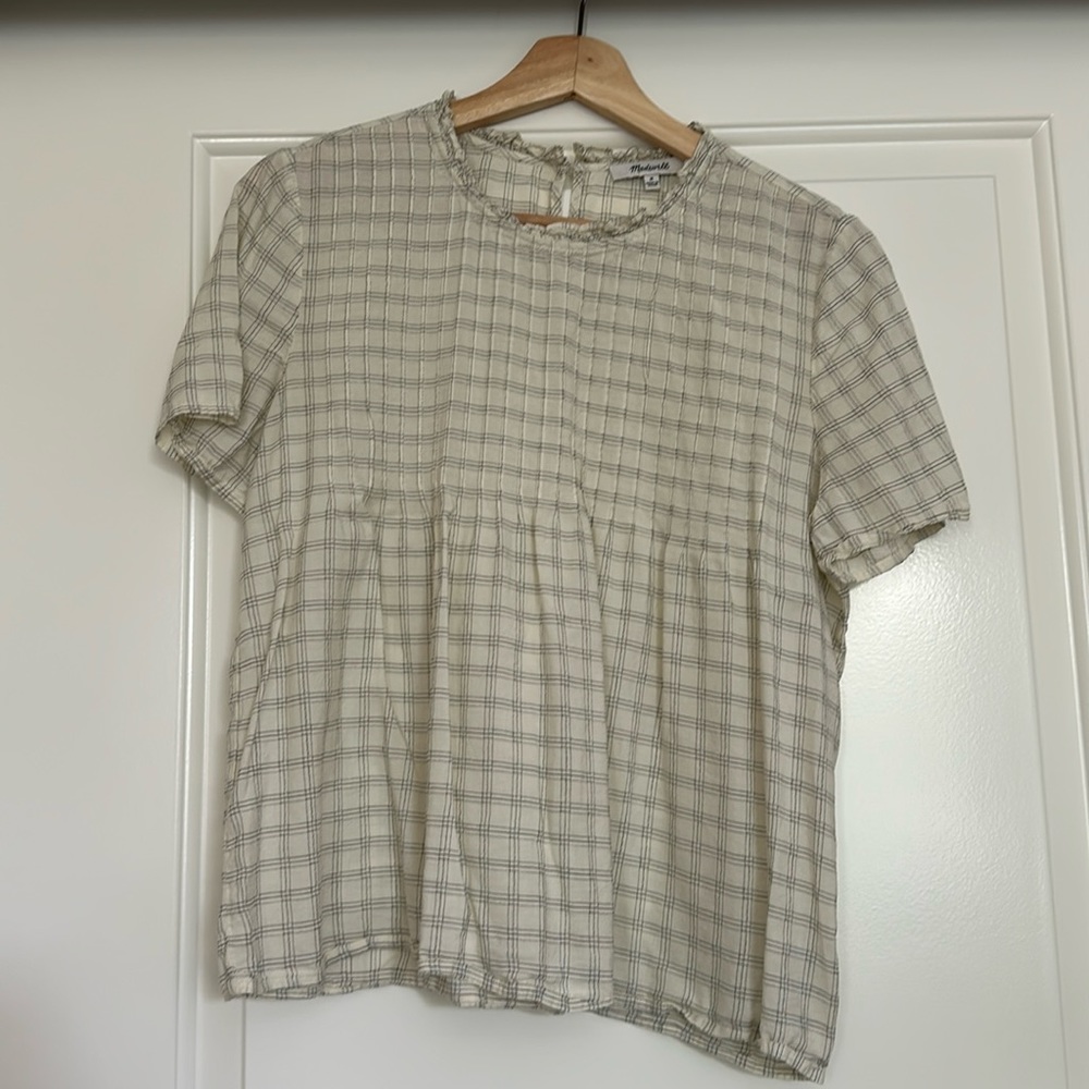 Madewell cream and navy striped shirt medium